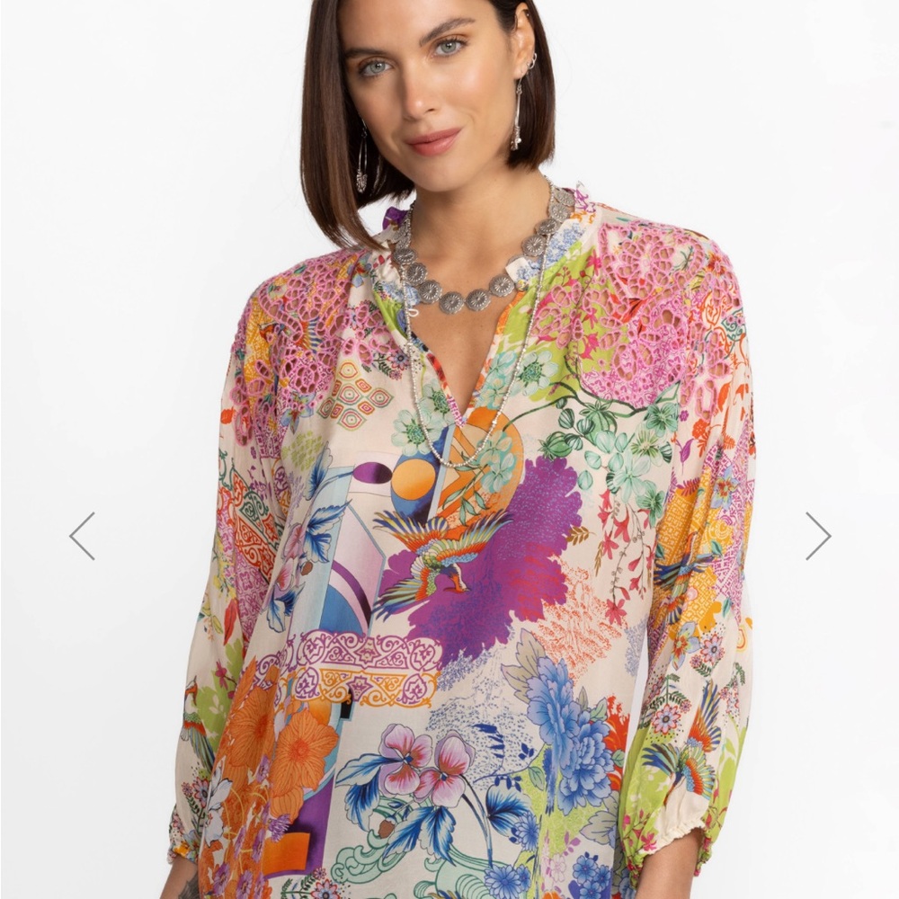 Johnny Was Tunic Blouse Sz XL Neeka McDreamer Long Sleeve Embroidery Eyelets NWT